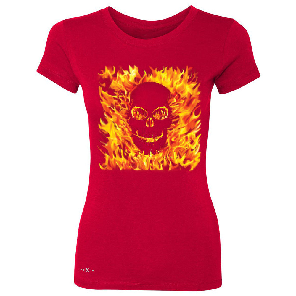 Fire Skull Women's T-shirt Dia de Muertos Ghost Rider Biker Cool Tee - Zexpa Apparel - 4
