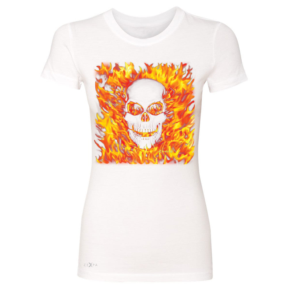 Fire Skull Women's T-shirt Dia de Muertos Ghost Rider Biker Cool Tee - Zexpa Apparel - 5