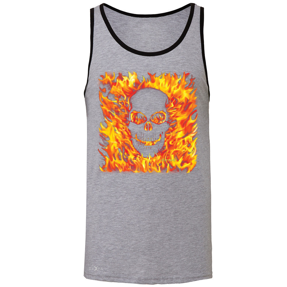 Fire Skull Men's Jersey Tank Dia de Muertos Ghost Rider Biker Cool Sleeveless - Zexpa Apparel - 2