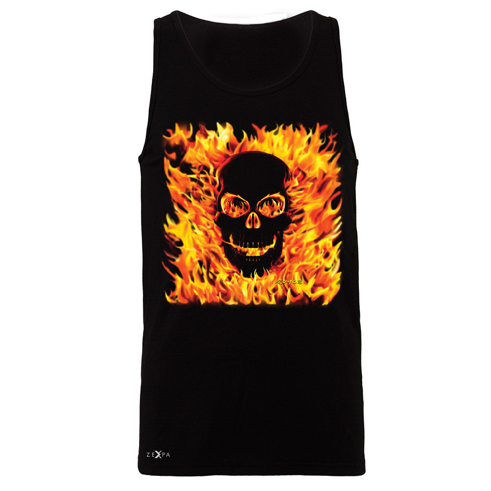 Fire Skull Men's Jersey Tank Dia de Muertos Ghost Rider Biker Cool Sleeveless - Zexpa Apparel - 1