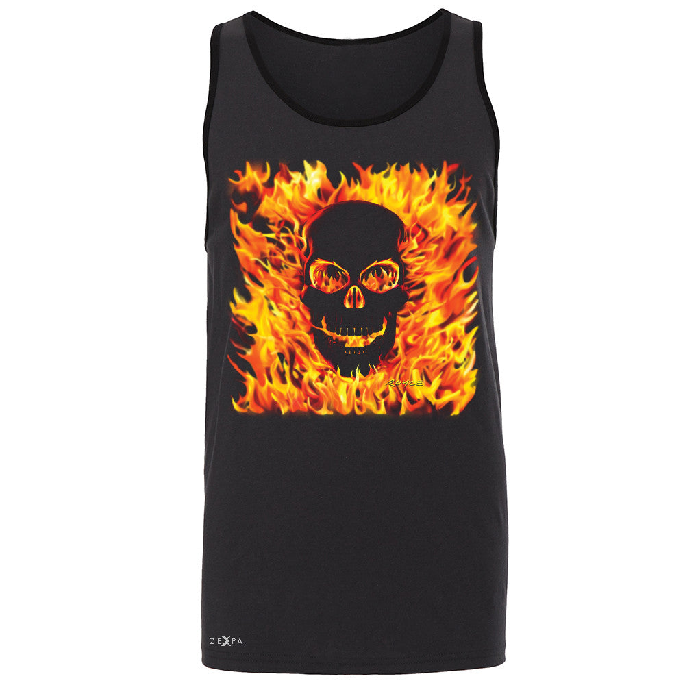 Fire Skull Men's Jersey Tank Dia de Muertos Ghost Rider Biker Cool Sleeveless - Zexpa Apparel - 3