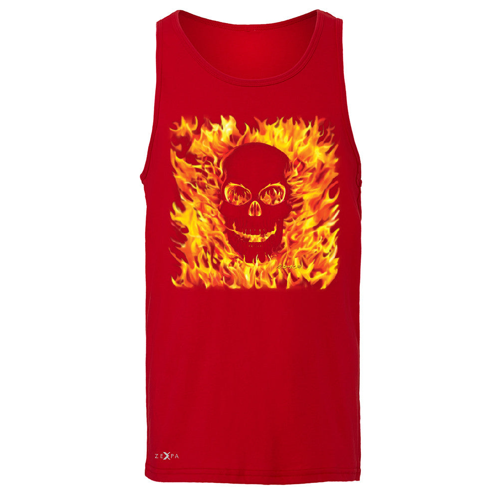 Fire Skull Men's Jersey Tank Dia de Muertos Ghost Rider Biker Cool Sleeveless - Zexpa Apparel - 4