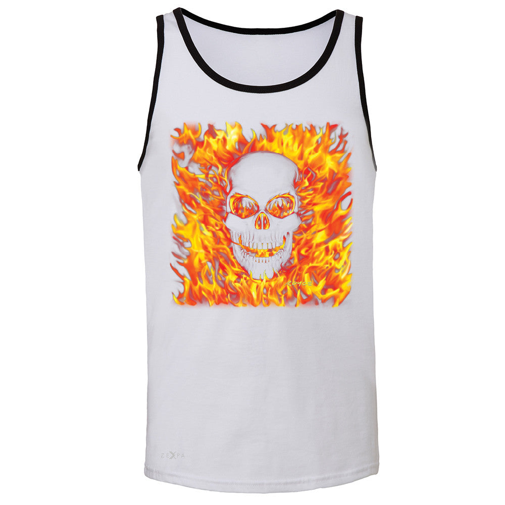 Fire Skull Men's Jersey Tank Dia de Muertos Ghost Rider Biker Cool Sleeveless - Zexpa Apparel - 5