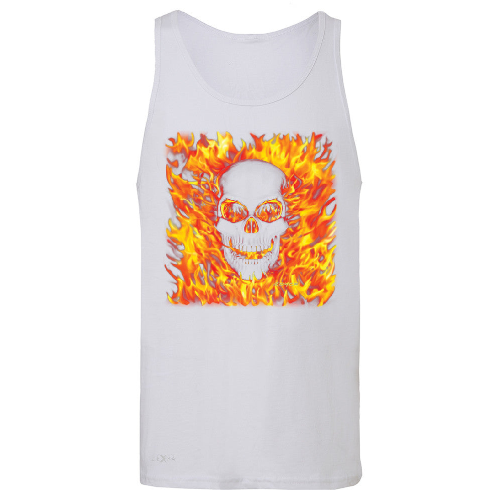 Fire Skull Men's Jersey Tank Dia de Muertos Ghost Rider Biker Cool Sleeveless - Zexpa Apparel - 6