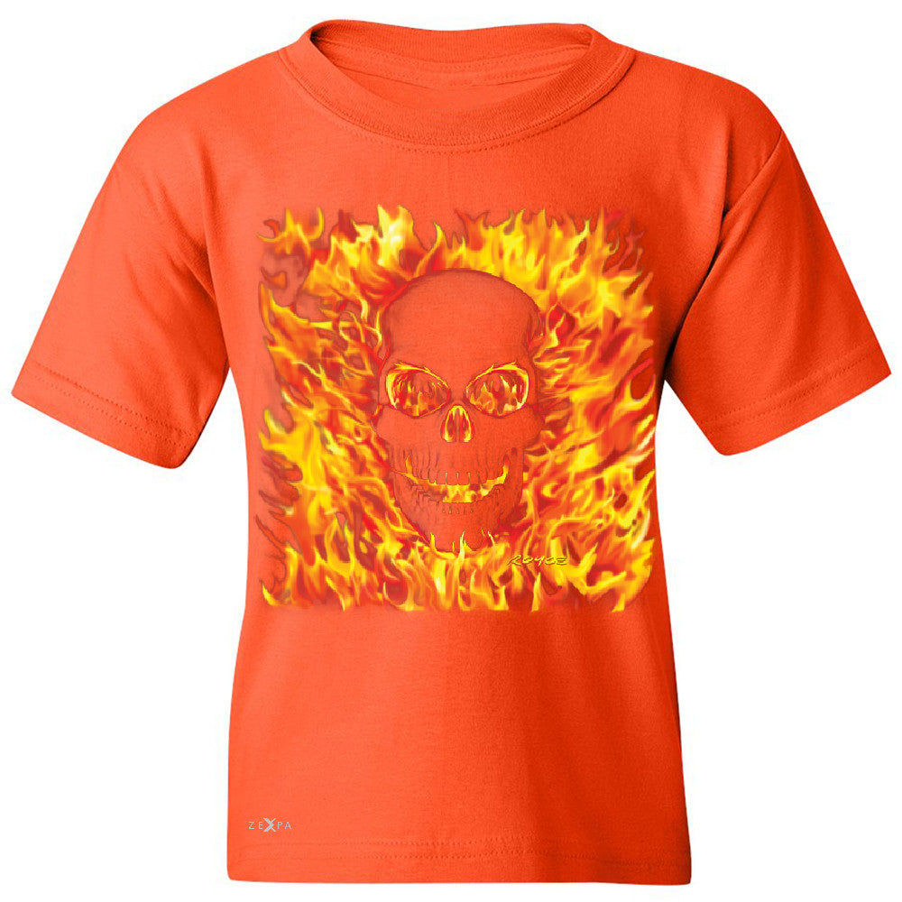 Fire Skull Youth T-shirt Dia de Muertos Ghost Rider Biker Cool Tee - Zexpa Apparel - 2