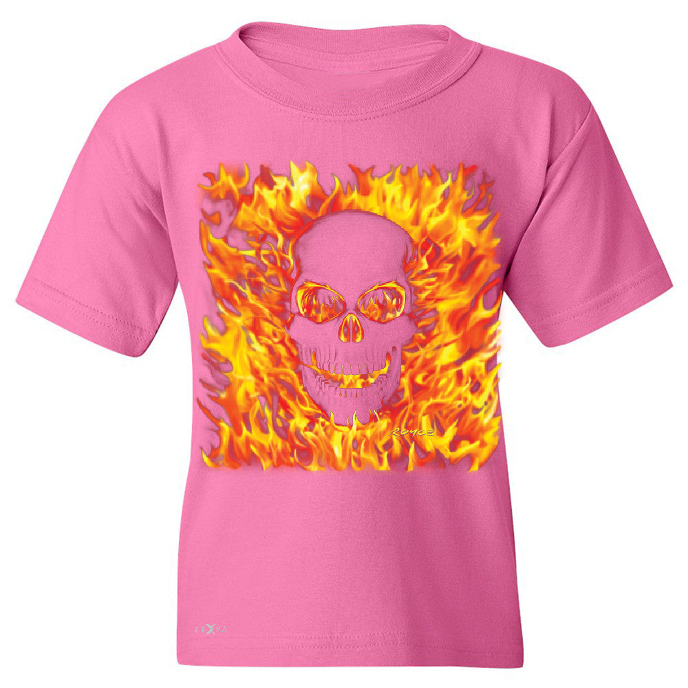 Fire Skull Youth T-shirt Dia de Muertos Ghost Rider Biker Cool Tee - Zexpa Apparel - 3