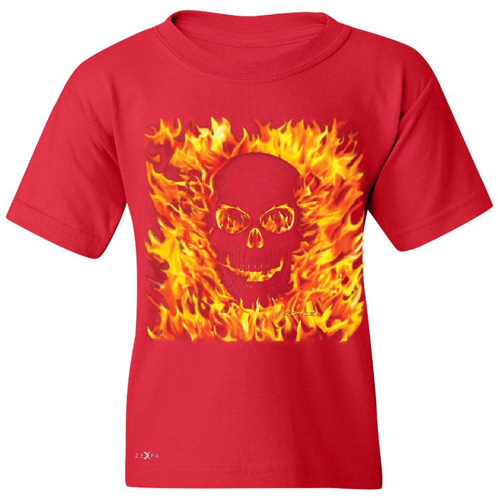 Fire Skull Youth T-shirt Dia de Muertos Ghost Rider Biker Cool Tee - Zexpa Apparel - 4