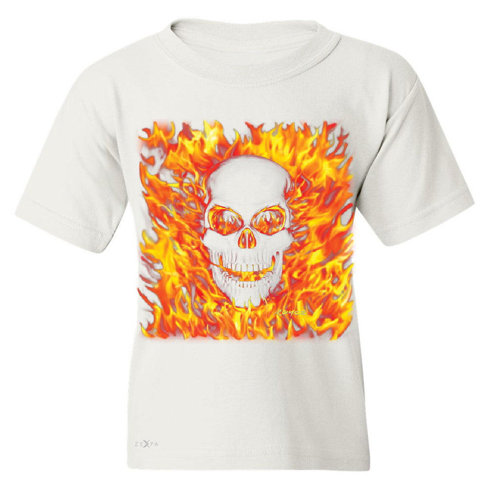 Fire Skull Youth T-shirt Dia de Muertos Ghost Rider Biker Cool Tee - Zexpa Apparel - 5