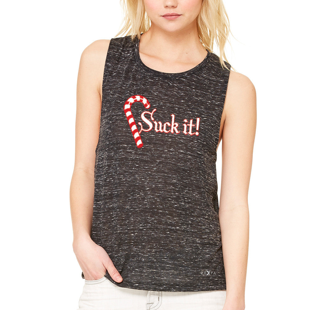 Suck It! Sugar Candy Cane  Women's Muscle Tee Christmas Xmas Funny Tanks - Zexpa Apparel - 3