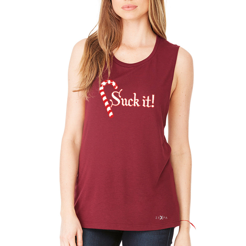 Suck It! Sugar Candy Cane  Women's Muscle Tee Christmas Xmas Funny Tanks - Zexpa Apparel - 4