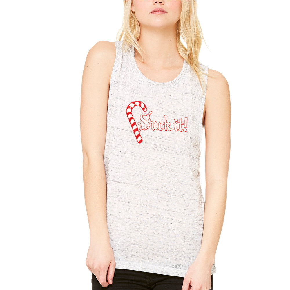 Suck It! Sugar Candy Cane  Women's Muscle Tee Christmas Xmas Funny Tanks - Zexpa Apparel - 5