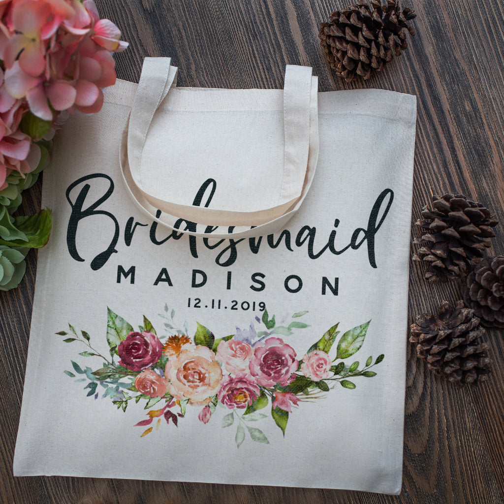 Personalized Tote Bag For Bridesmaids Wedding | Customized Bachelorette Party Bag | Baby Shower and Events Totes |Design #8