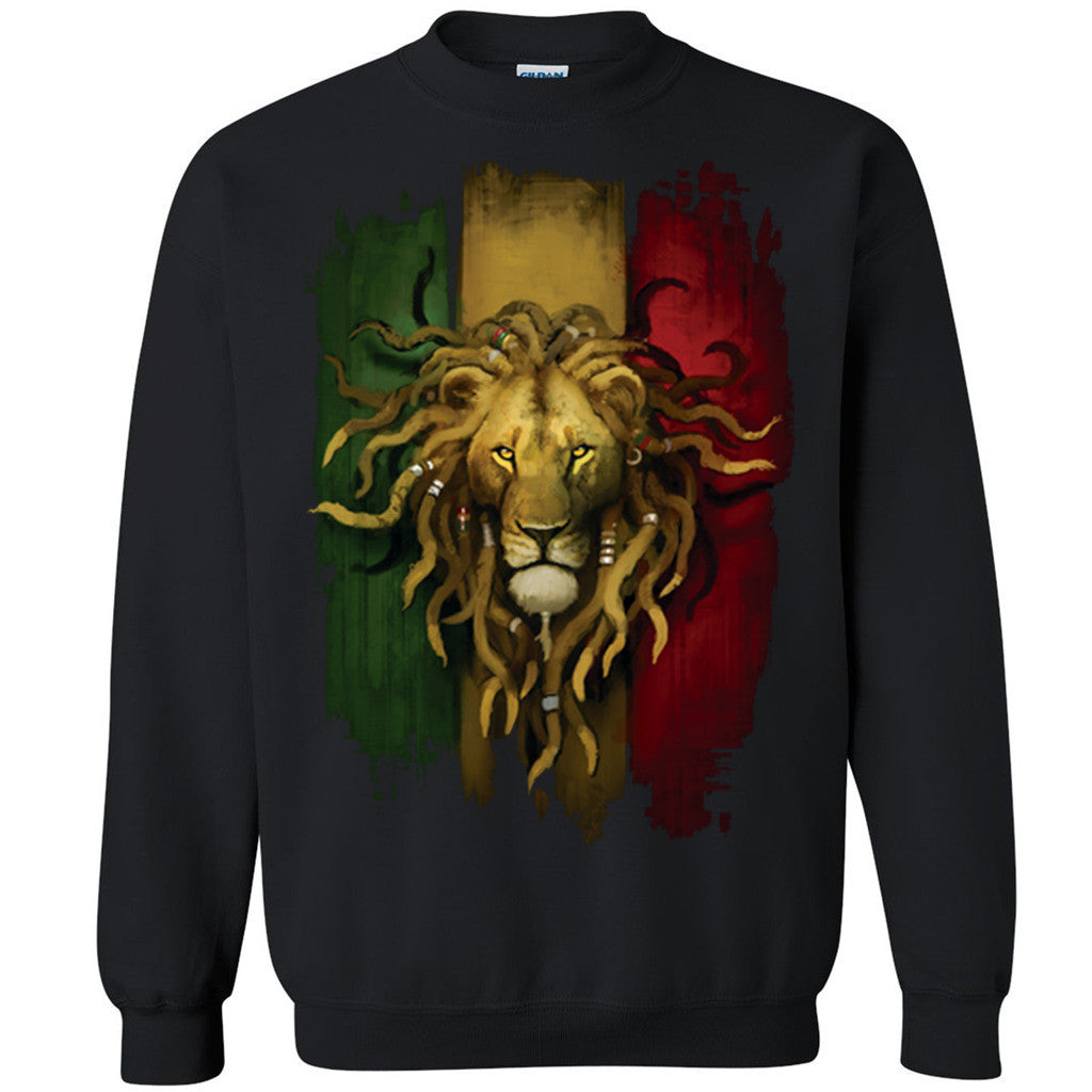 Rasta Lion Of Judah Reggae Unisex Crewneck Jamaica Flag Religion Sweatshirt - Zexpa Apparel