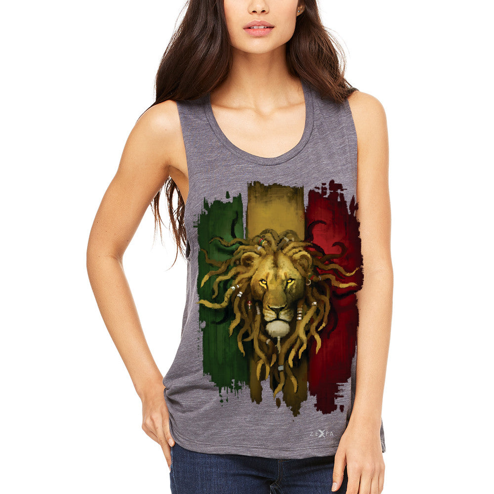 Rasta Lion Dreds Judah Ganja Women's Muscle Tee Judah Rastafarian Tanks - Zexpa Apparel - 2