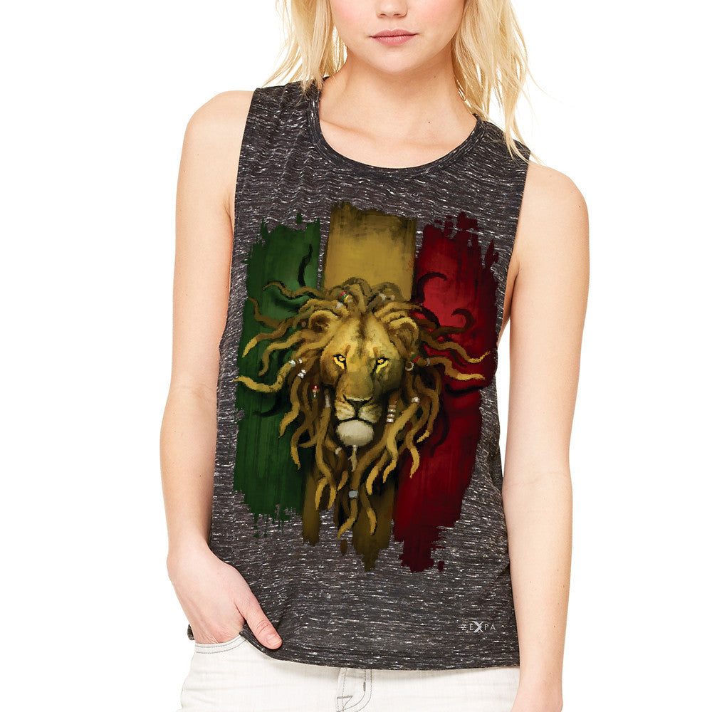 Rasta Lion Dreds Judah Ganja Women's Muscle Tee Judah Rastafarian Tanks - Zexpa Apparel - 3