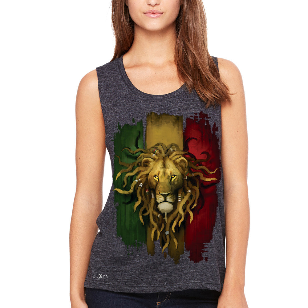 Rasta Lion Dreds Judah Ganja Women's Muscle Tee Judah Rastafarian Tanks - Zexpa Apparel - 1