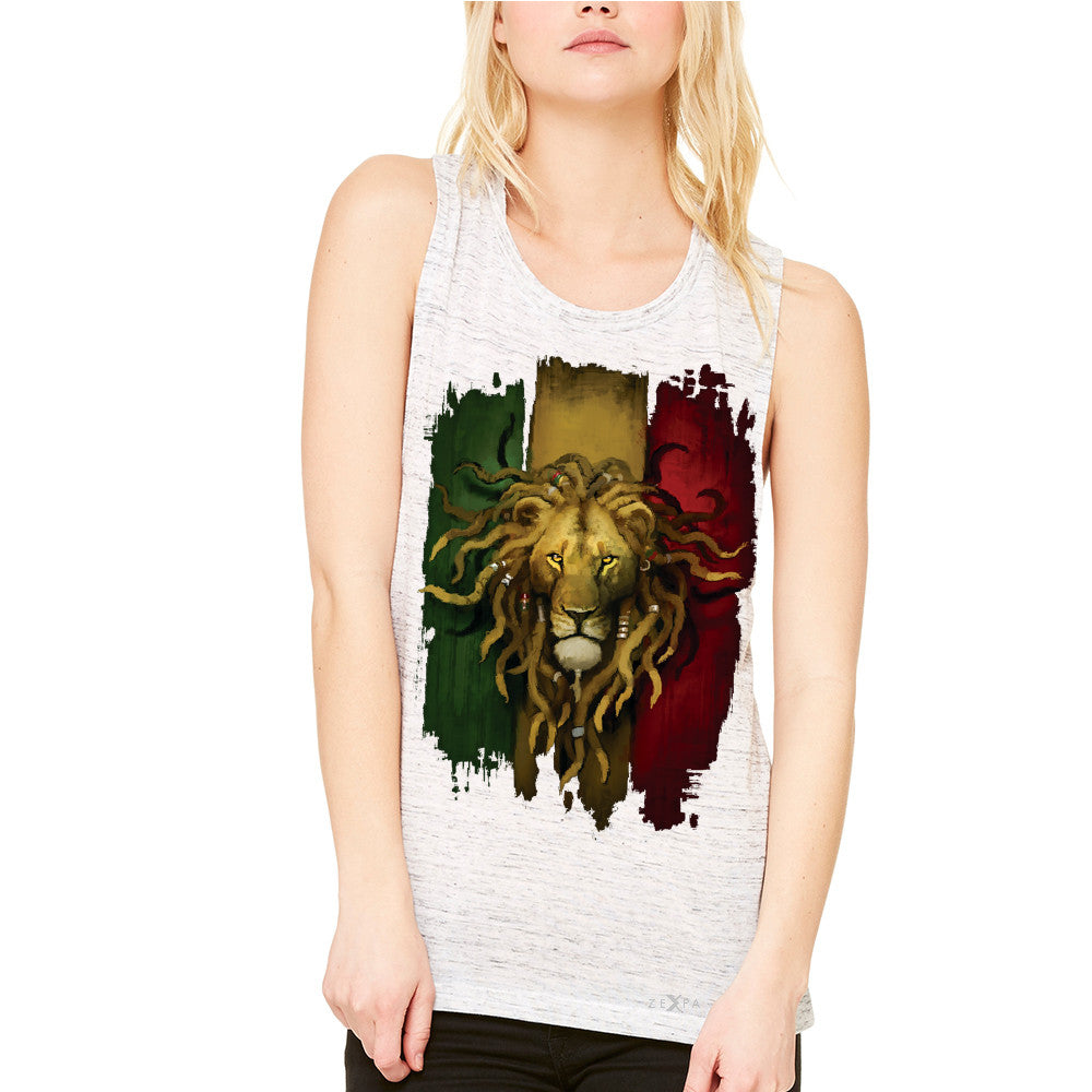 Rasta Lion Dreds Judah Ganja Women's Muscle Tee Judah Rastafarian Tanks - Zexpa Apparel - 5