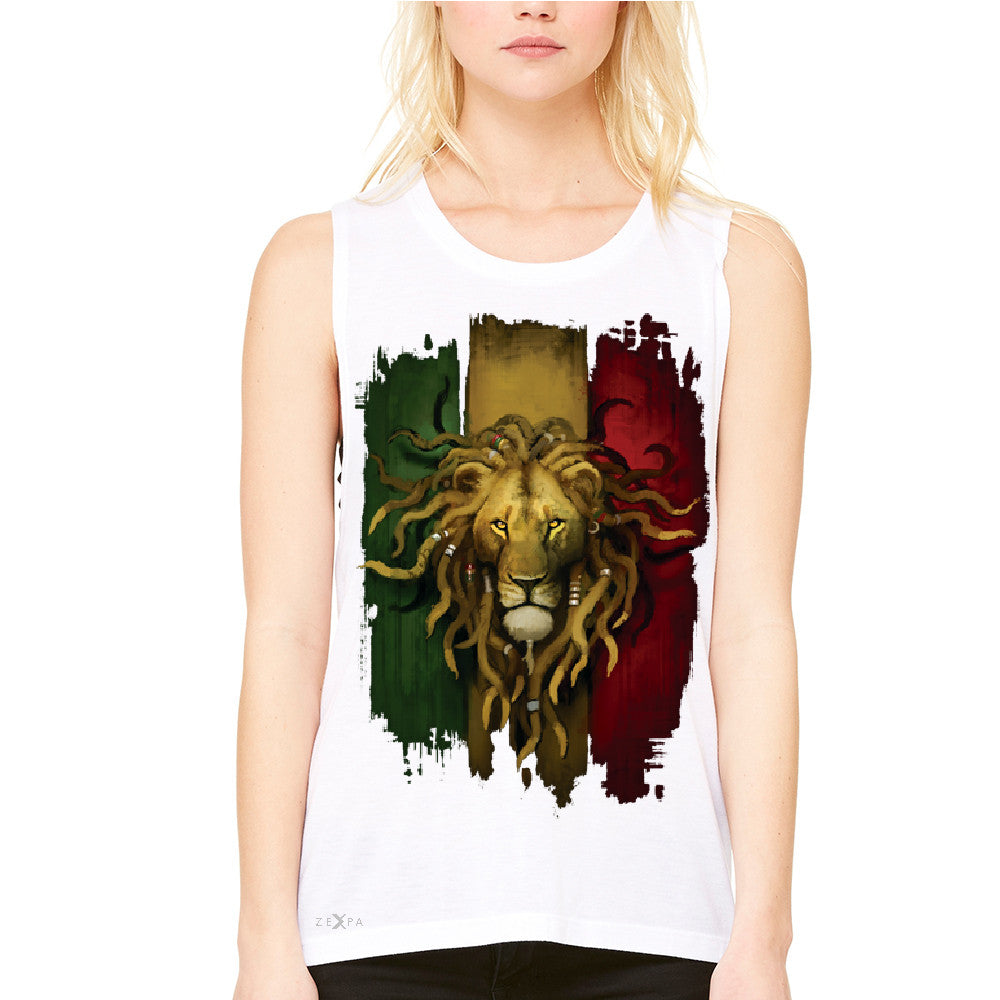Rasta Lion Dreds Judah Ganja Women's Muscle Tee Judah Rastafarian Tanks - Zexpa Apparel - 6
