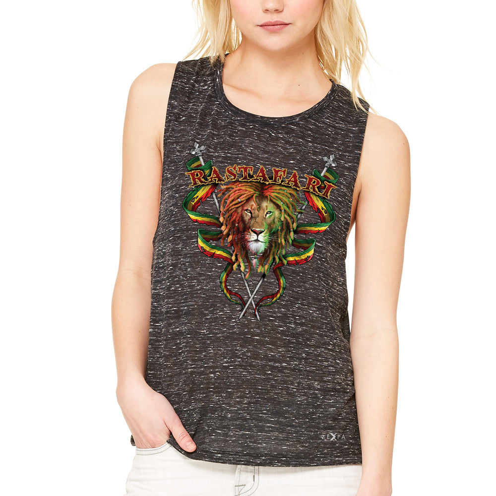 Rastafari Lion Dreds Judah Ganja Women's Muscle Tee Jamaica Marley Tanks - Zexpa Apparel - 3
