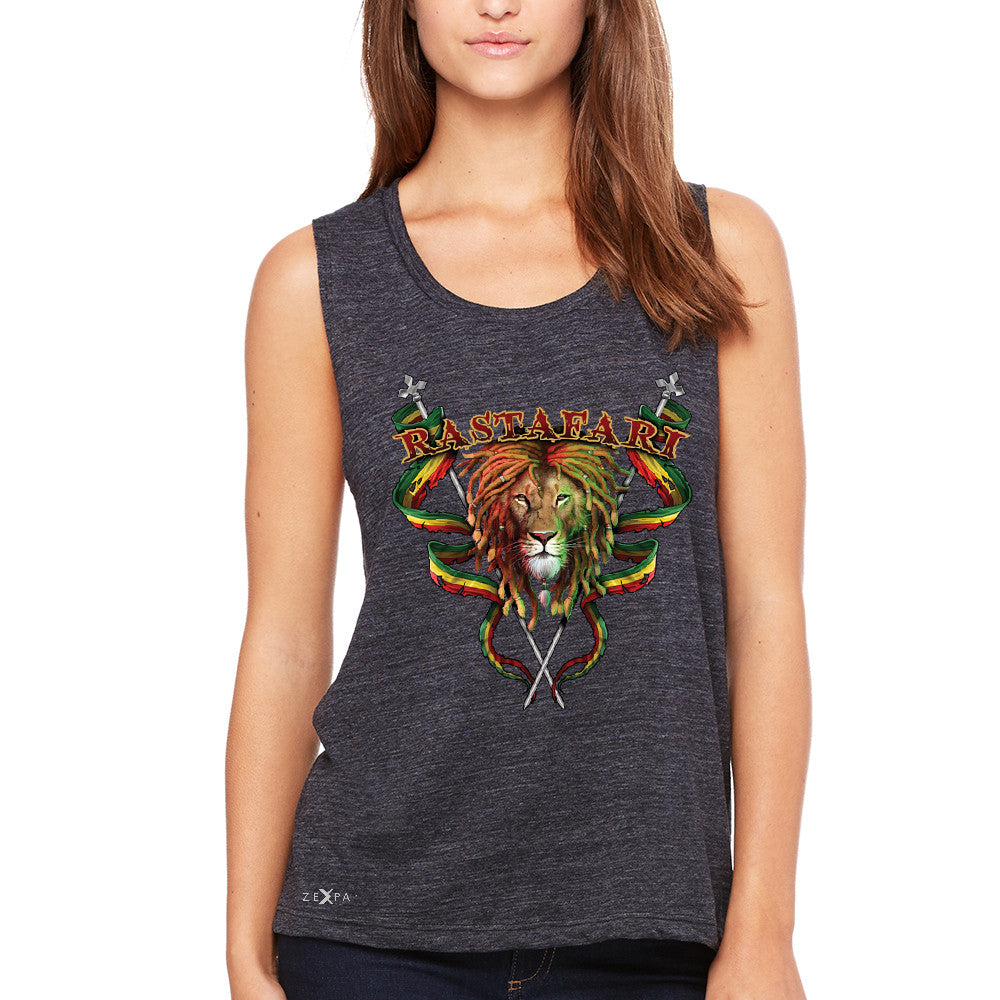 Rastafari Lion Dreds Judah Ganja Women's Muscle Tee Jamaica Marley Tanks - Zexpa Apparel - 1