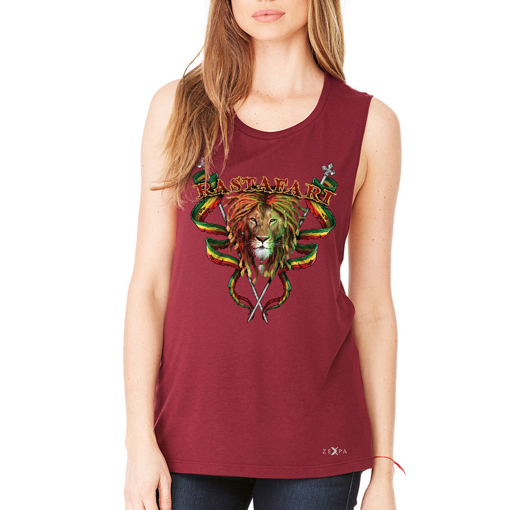 Rastafari Lion Dreds Judah Ganja Women's Muscle Tee Jamaica Marley Tanks - Zexpa Apparel - 4