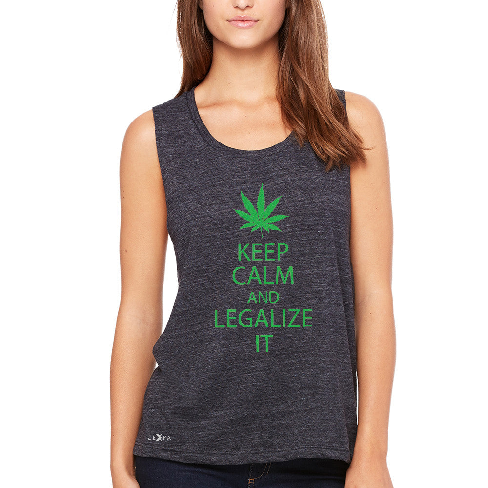 Keep Calm and Legalize It Women's Muscle Tee Dope Cannabis Glitter Tanks - Zexpa Apparel - 1