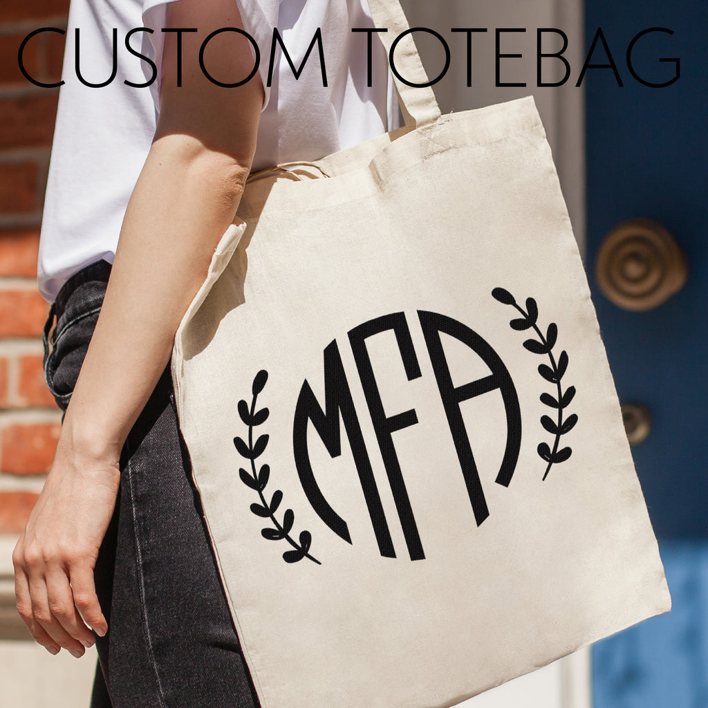 Personalized Monogram Natural Tote Bag | Initial Long Handle Totes for Beach, Yoga, Gym, Workout, Pilates |Customized Baby Shower, Christmas, Bridal Gift Bags | Bachelorette Party and Events Gifts Bag