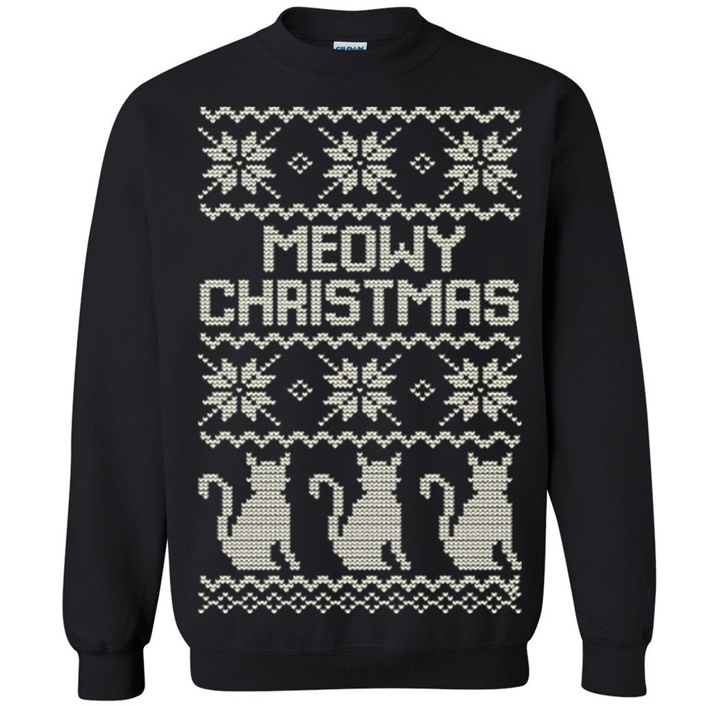 Zexpa Apparelâ„¢ Meowy Christmas Unisex Crewneck Xmas Ugly Sweater Funny Sweatshirt - Zexpa Apparel Halloween Christmas Shirts