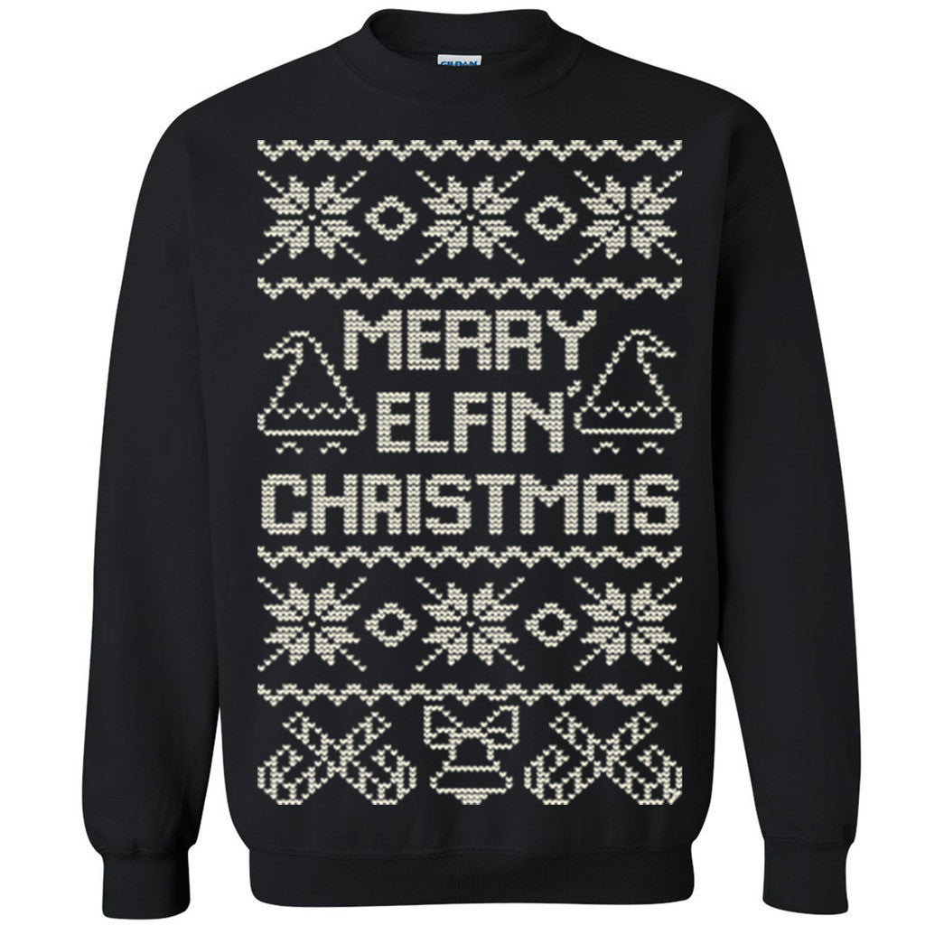 Zexpa Apparelâ„¢ Merry Elfin Christmas Unisex Crewneck Xmas Ugly Sweater Funny Sweatshirt - Zexpa Apparel Halloween Christmas Shirts