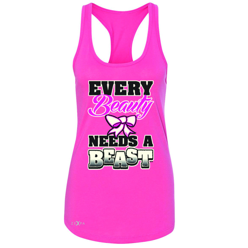 Every Beauty Needs A Beast Valentines Day Women's Racerback Couple Sleeveless - Zexpa Apparel - 2