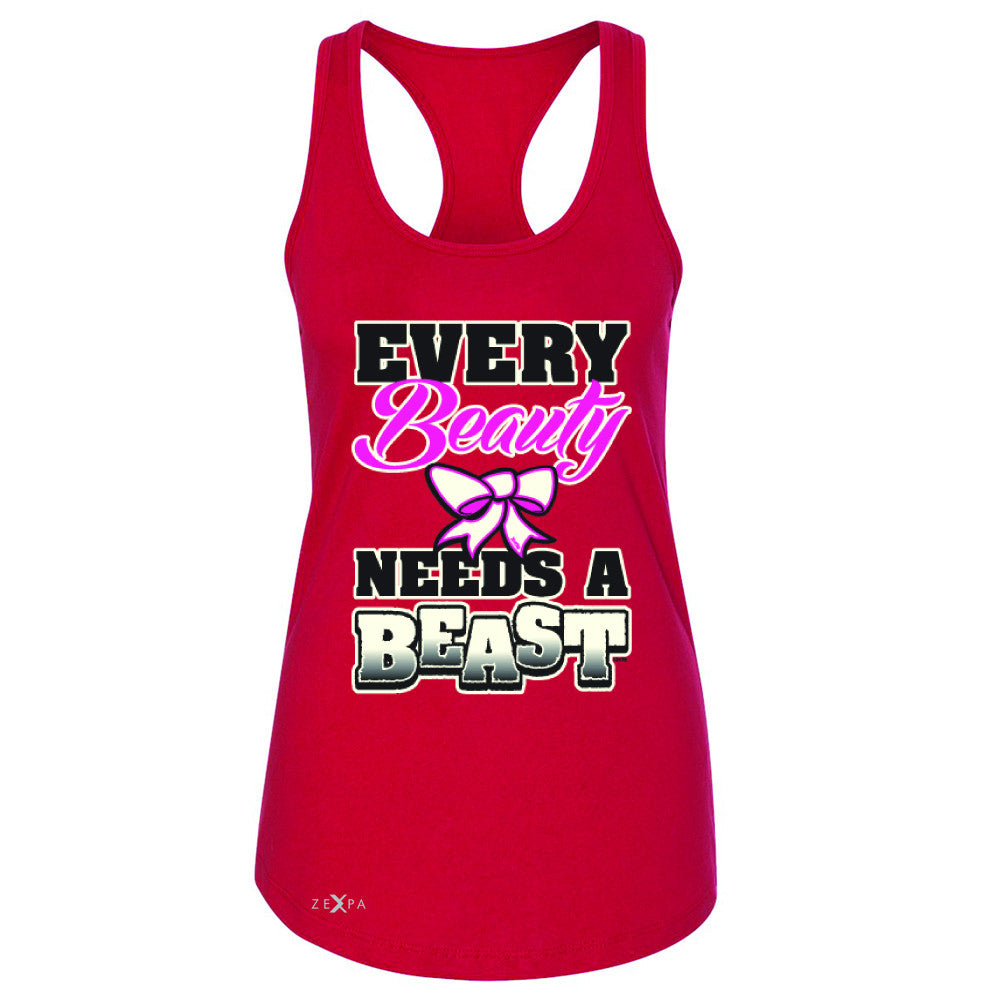 Every Beauty Needs A Beast Valentines Day Women's Racerback Couple Sleeveless - Zexpa Apparel - 3