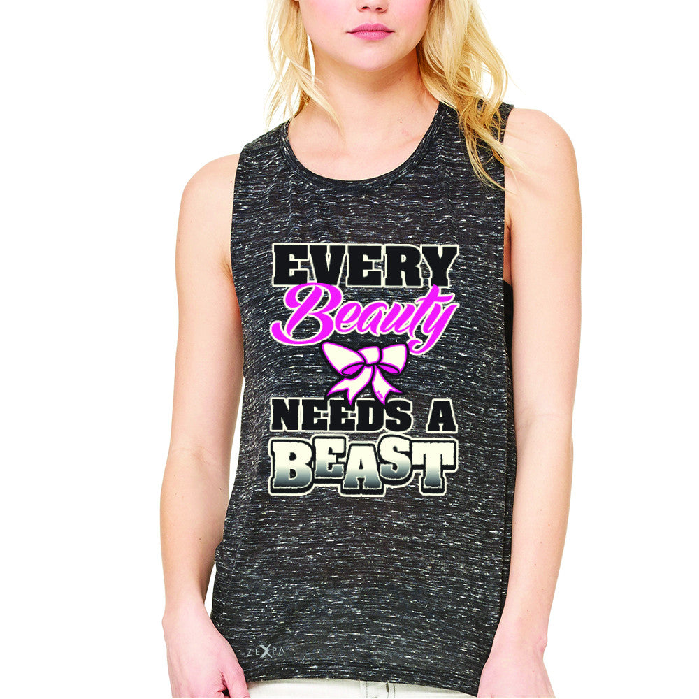 Every Beauty Needs A Beast Valentines Day Women's Muscle Tee Couple Sleeveless - Zexpa Apparel - 3