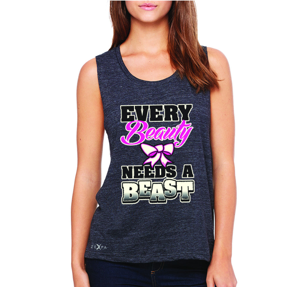 Every Beauty Needs A Beast Valentines Day Women's Muscle Tee Couple Sleeveless - Zexpa Apparel - 1