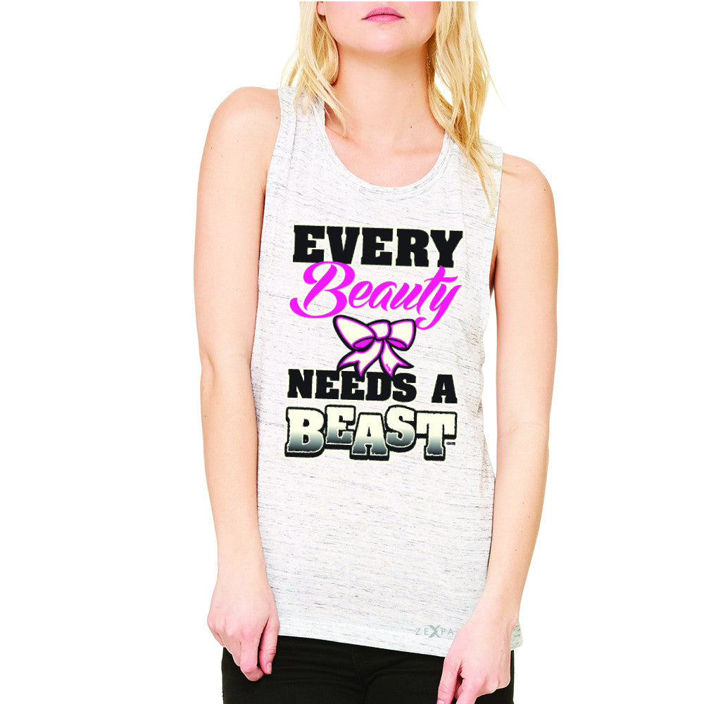Every Beauty Needs A Beast Valentines Day Women's Muscle Tee Couple Sleeveless - Zexpa Apparel - 5