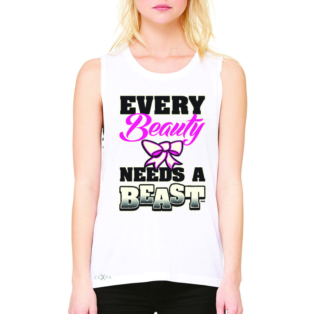 Every Beauty Needs A Beast Valentines Day Women's Muscle Tee Couple Sleeveless - Zexpa Apparel - 6