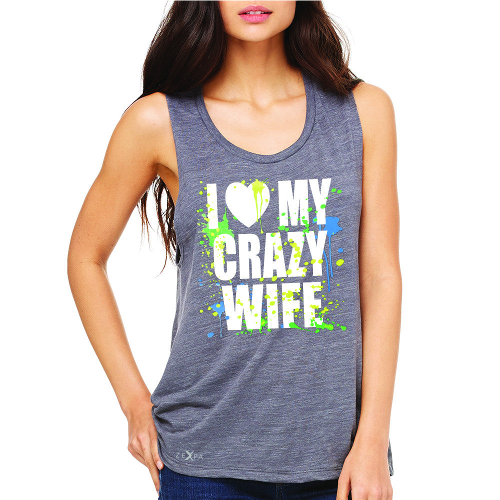 I Love My Crazy Wife Valentines Day 14th Women's Muscle Tee Couple Sleeveless - Zexpa Apparel - 2