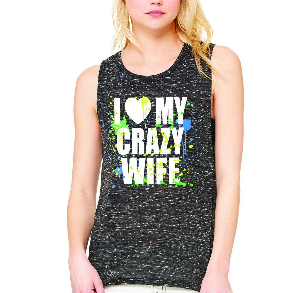 I Love My Crazy Wife Valentines Day 14th Women's Muscle Tee Couple Sleeveless - Zexpa Apparel - 3