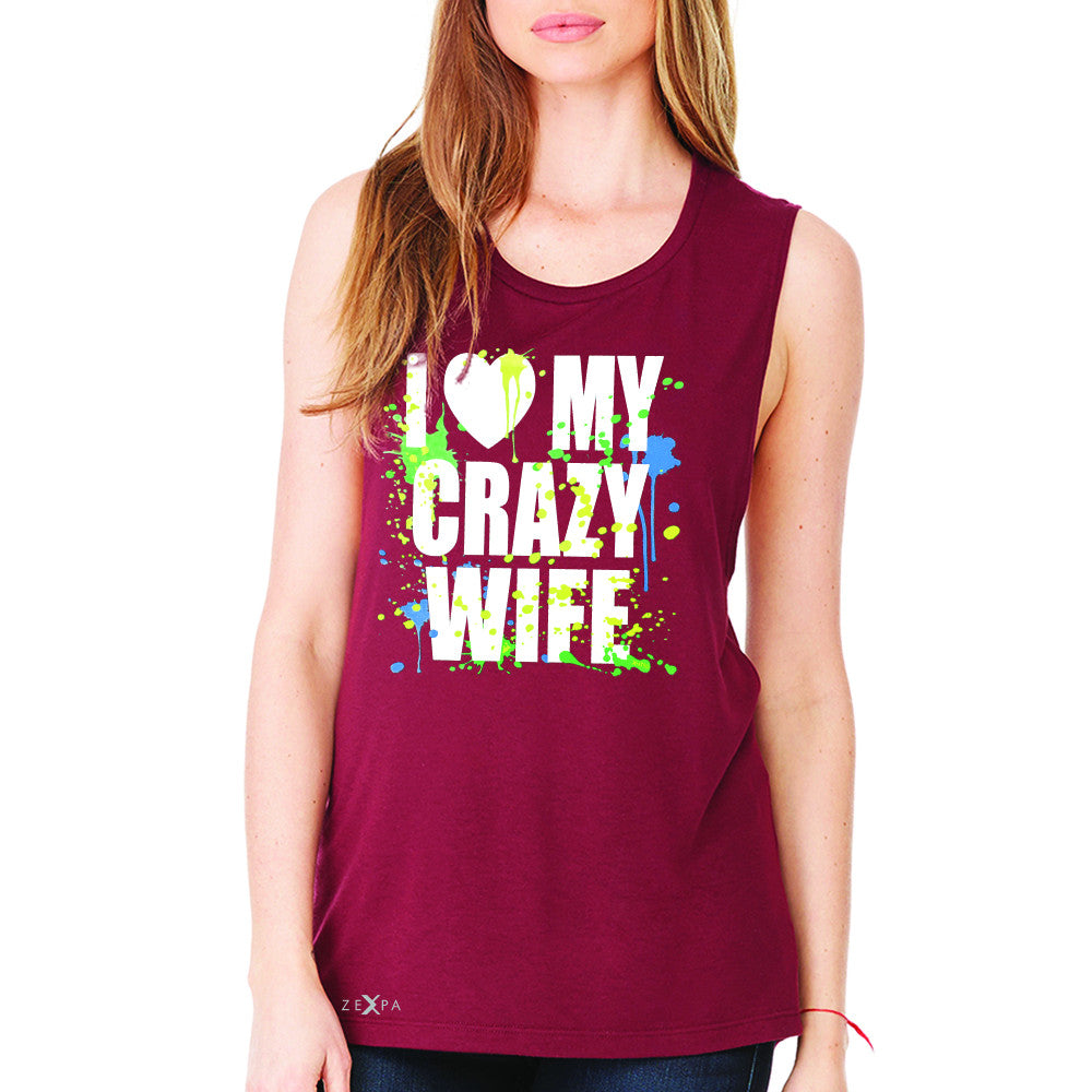 I Love My Crazy Wife Valentines Day 14th Women's Muscle Tee Couple Sleeveless - Zexpa Apparel - 4