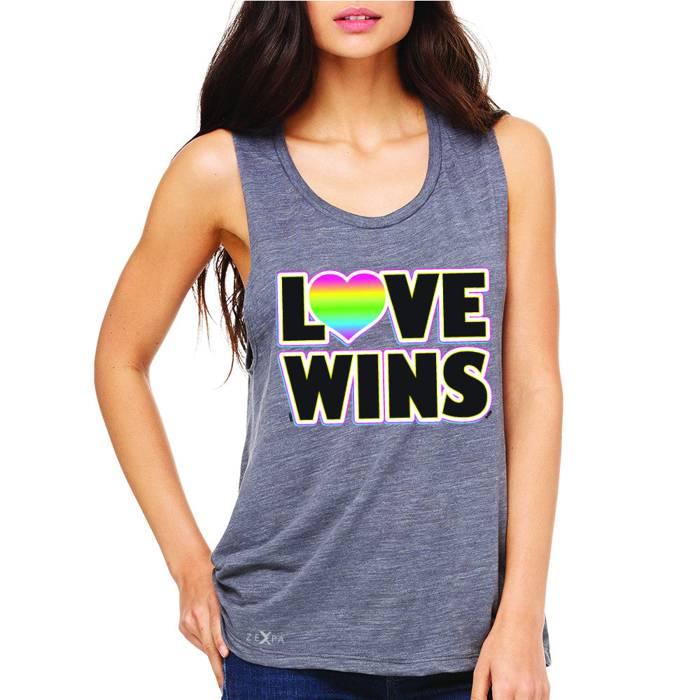 Love Wins - Love is Love Gay is Good Women's Muscle Tee Gay Pride Sleeveless - Zexpa Apparel - 2