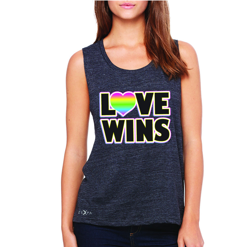 Love Wins - Love is Love Gay is Good Women's Muscle Tee Gay Pride Sleeveless - Zexpa Apparel - 1
