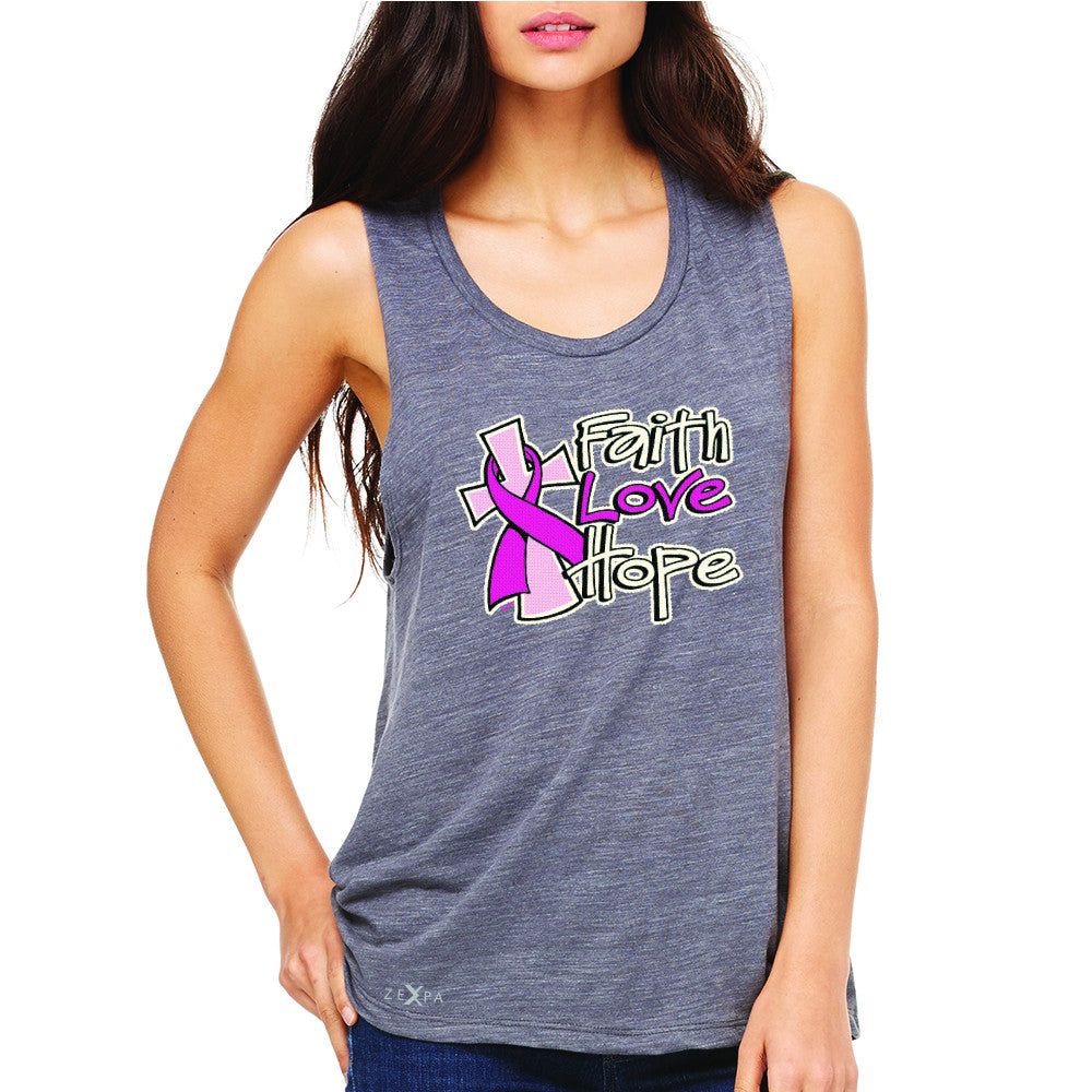 Faith Love Hope Breast Cancer October Women's Muscle Tee Awareness Sleeveless - Zexpa Apparel