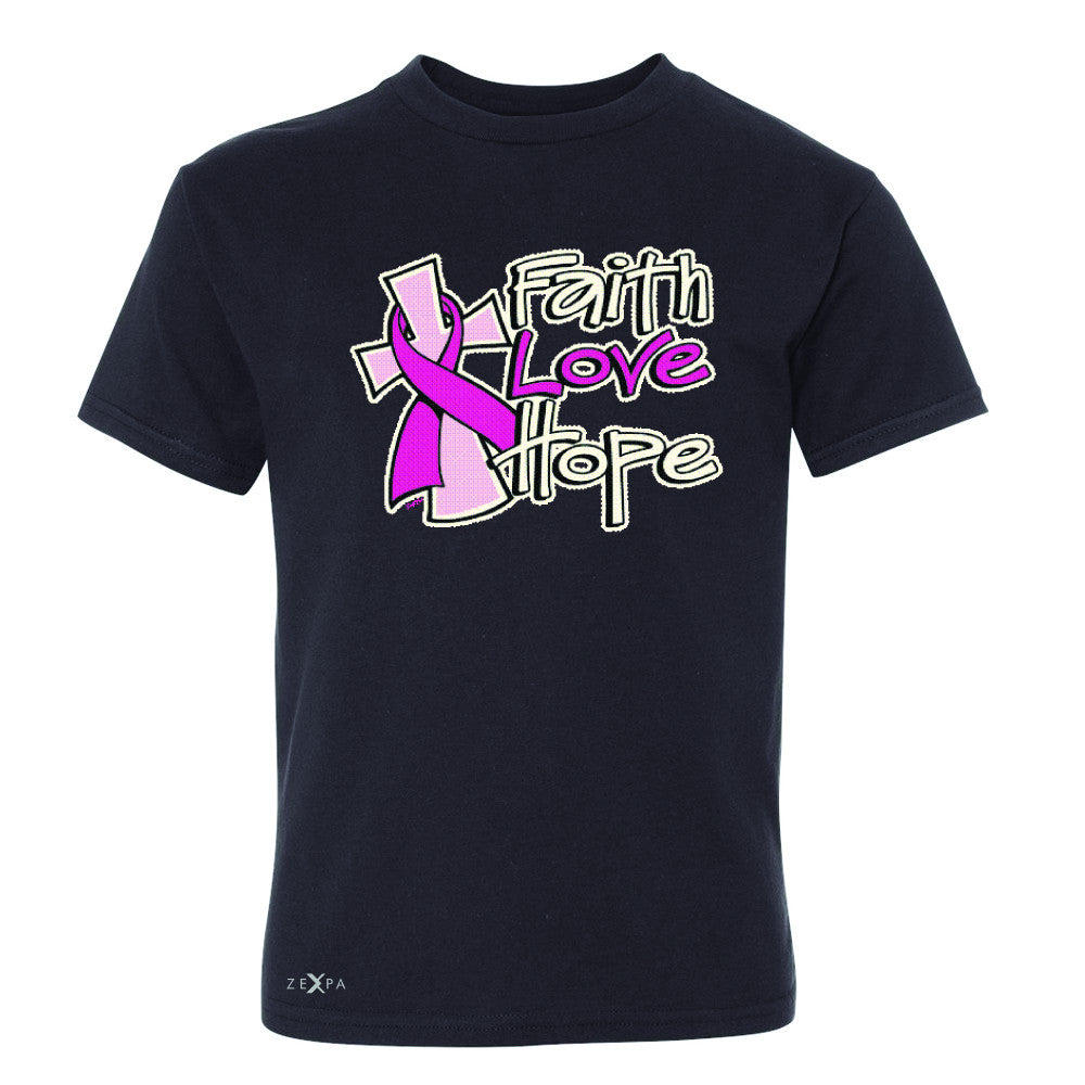 Faith Love Hope Breast Cancer October Youth T-shirt Awareness Tee - Zexpa Apparel - 1