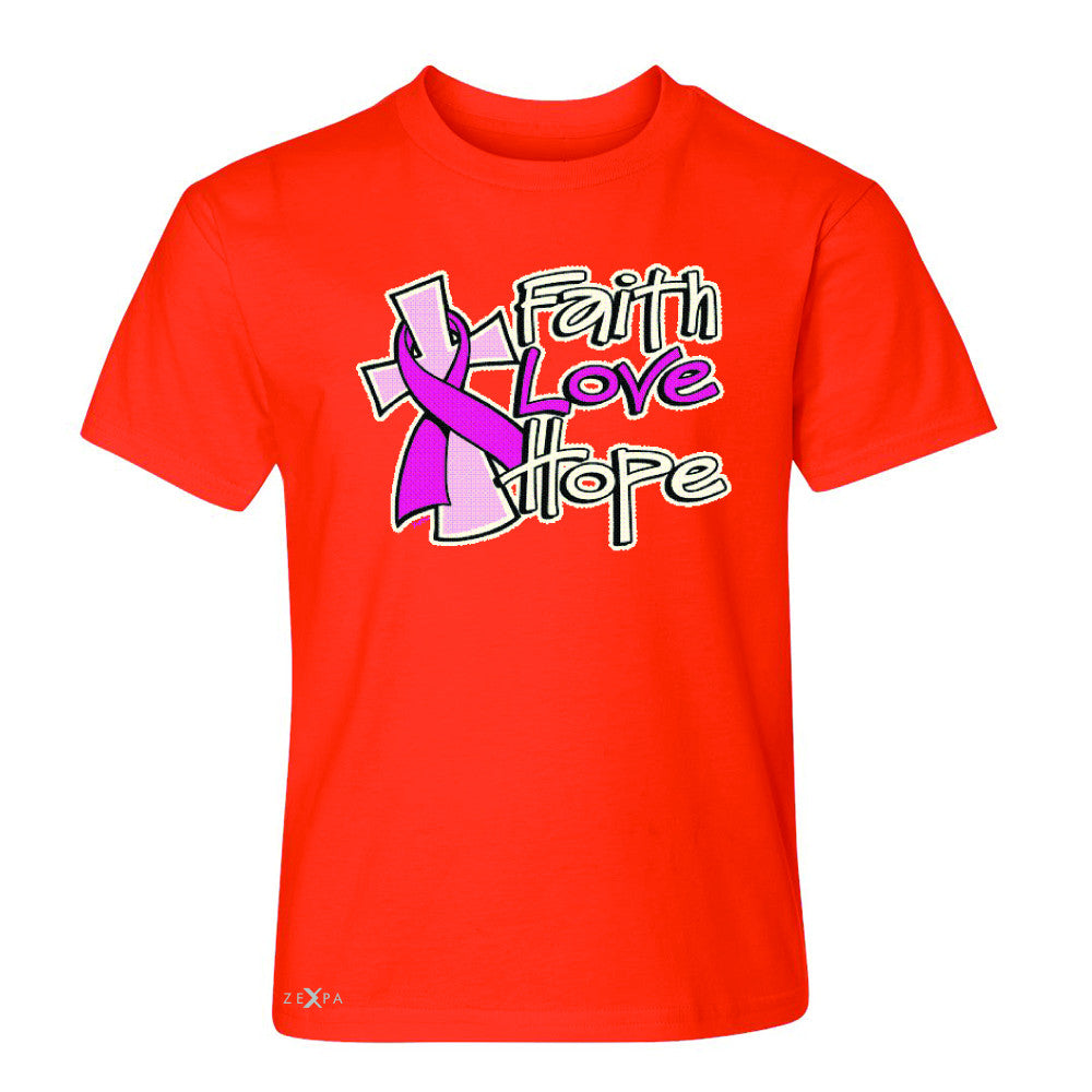 Faith Love Hope Breast Cancer October Youth T-shirt Awareness Tee - Zexpa Apparel