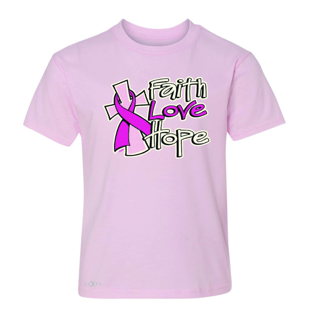 Faith Love Hope Breast Cancer October Youth T-shirt Awareness Tee - Zexpa Apparel - 3