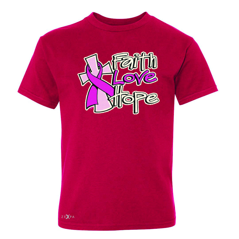 Faith Love Hope Breast Cancer October Youth T-shirt Awareness Tee - Zexpa Apparel - 4