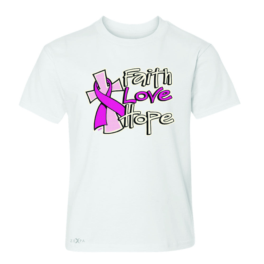 Faith Love Hope Breast Cancer October Youth T-shirt Awareness Tee - Zexpa Apparel - 5