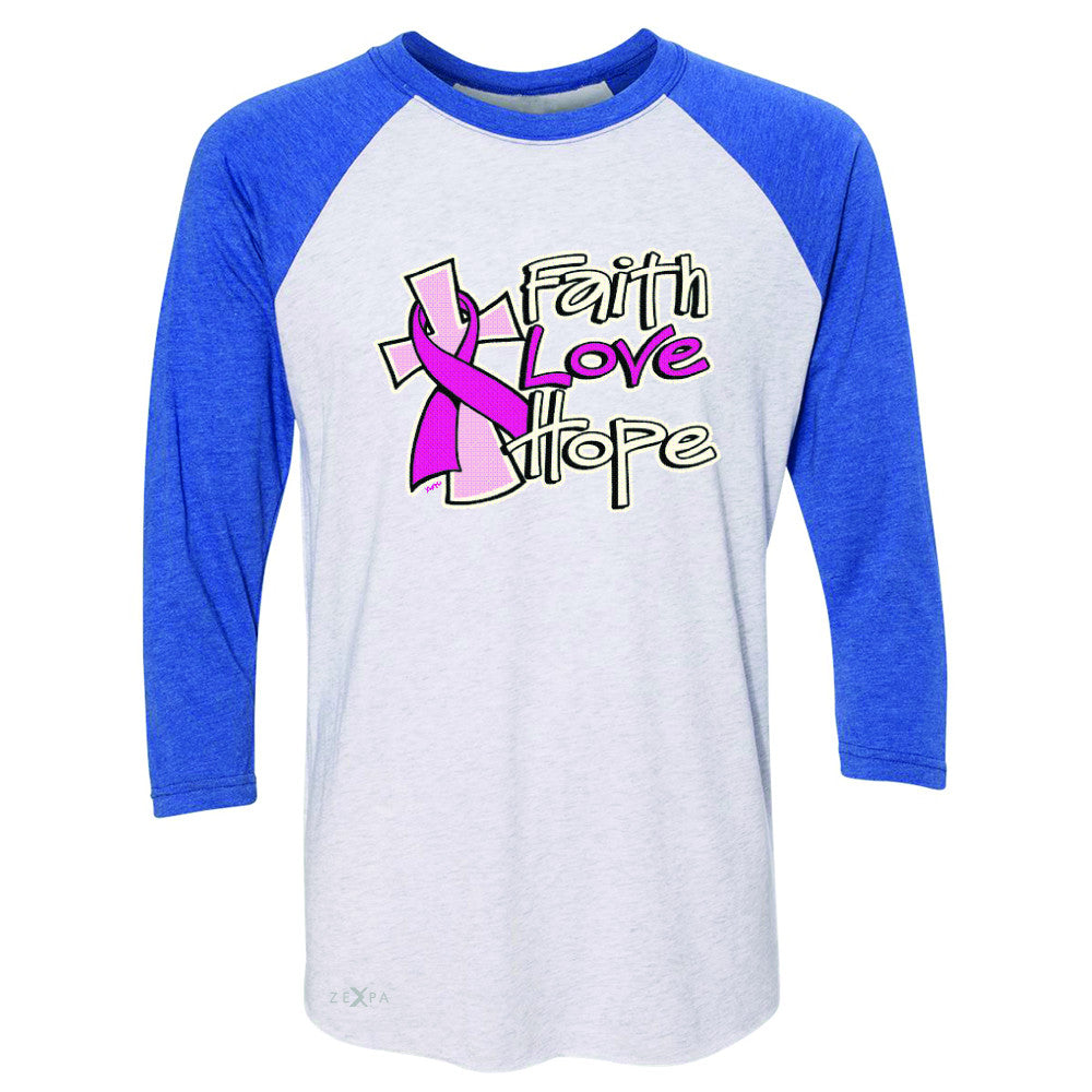 Faith Love Hope Breast Cancer October 3/4 Sleevee Raglan Tee Awareness Tee - Zexpa Apparel - 3