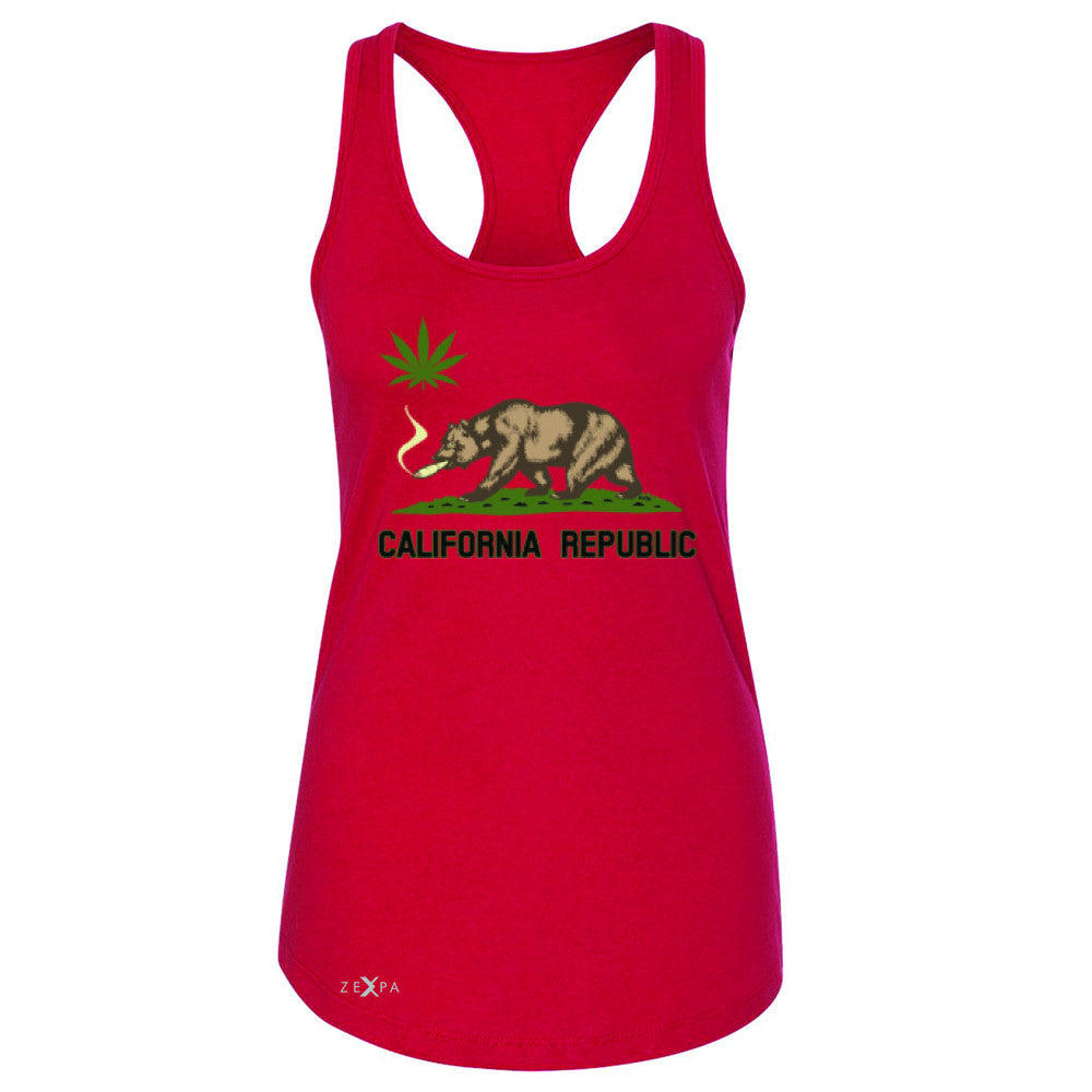 California Bear Weed Smoker Joint Women's Racerback Fun Humor Sleeveless - Zexpa Apparel Halloween Christmas Shirts