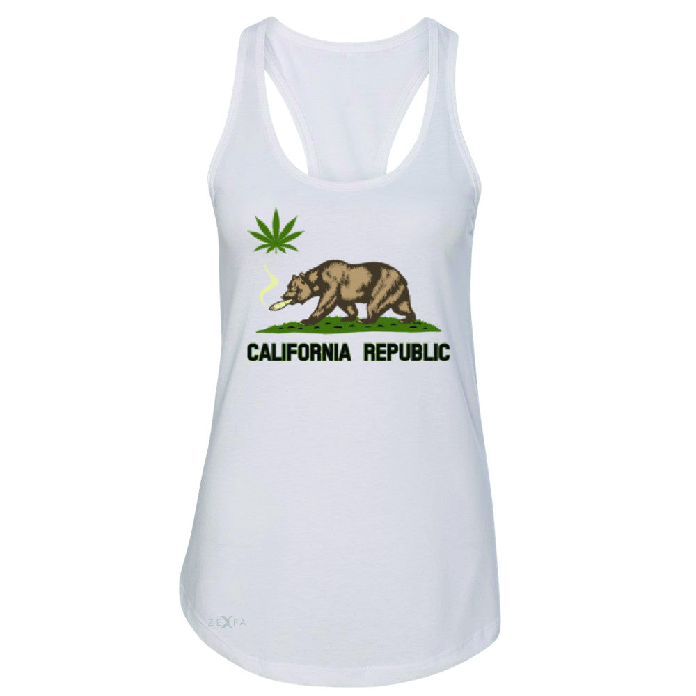 California Bear Weed Smoker Joint Women's Racerback Fun Humor Sleeveless - Zexpa Apparel Halloween Christmas Shirts