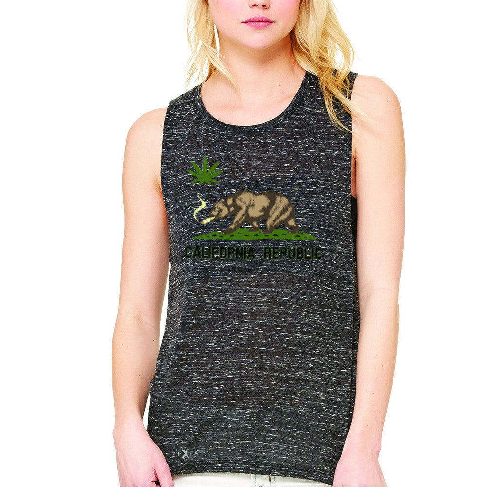 California Bear Weed Smoker Joint Women's Muscle Tee Fun Humor Sleeveless - Zexpa Apparel Halloween Christmas Shirts